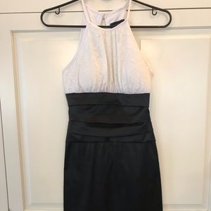 Lace and satin fitted cocktail dress